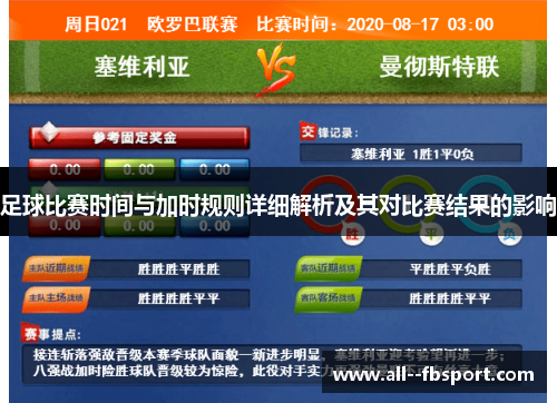 足球比赛时间与加时规则详细解析及其对比赛结果的影响